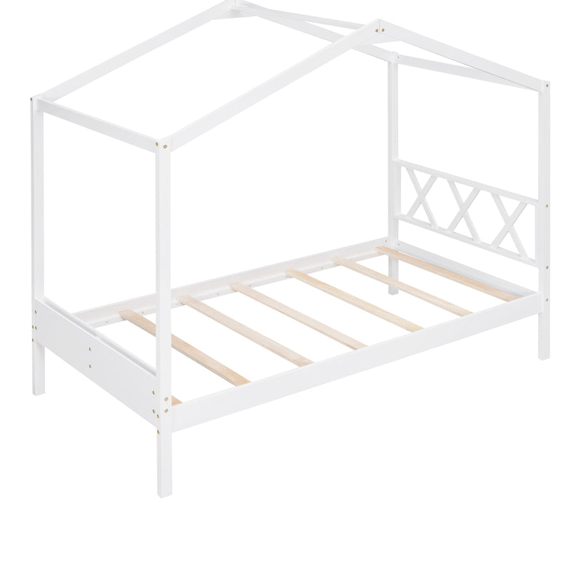 Twin Size Wood House Bed with Storage Space, White(OLD SKU: LP000001AAK)