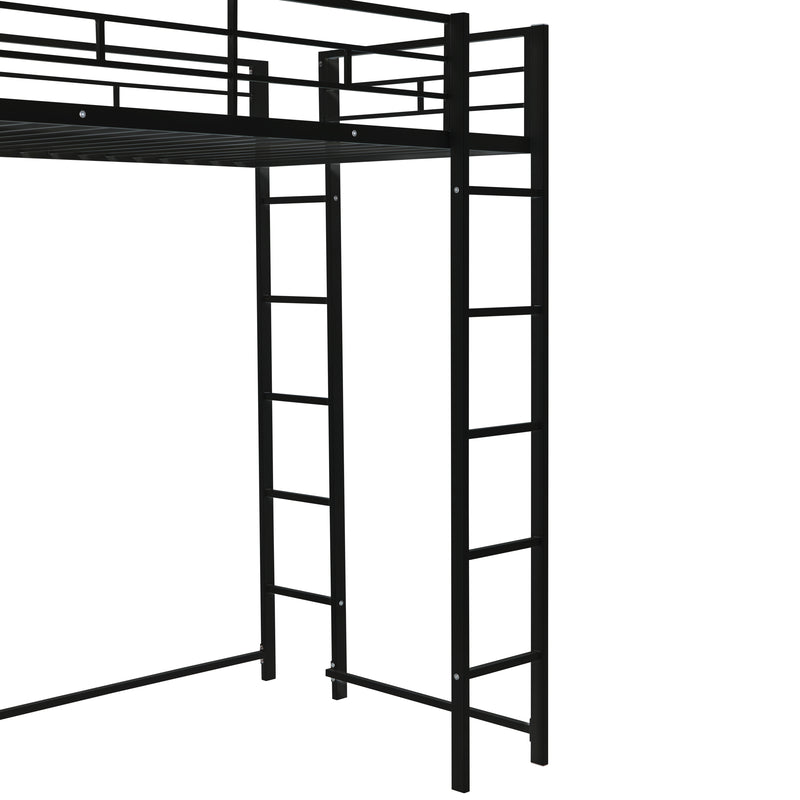 Twin Metal Loft Bed with 2 Shelves and one Desk ,BLACK(Old SKU: MF281206AAB)