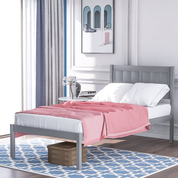 Twin Size Platform Bed With Headboard - Gray