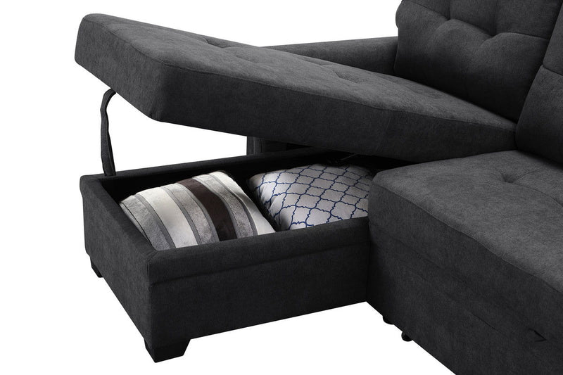 Ashlyn - Woven Fabric Sleeper Sectional Sofa Chaise With USB Charger And Tablet Pocket