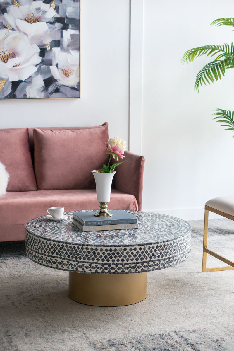 Unique Capiz Coffee Table With Pedestal Base