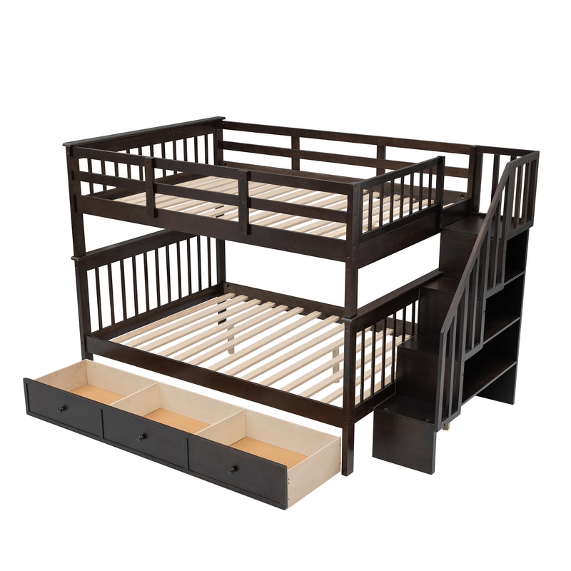 Stairway Full-Over-Full Bunk Bed with Drawer, Storage and Guard Rail for Bedroom, Espresso color( old sku: LP000310AAP )