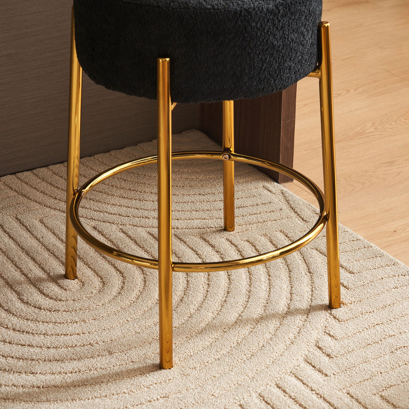 Round Bar Stools (Set of 2), Contemporary Upholstered Dining Stools For Kitchens, Coffee Shops And Bar Stores - Gold Legs