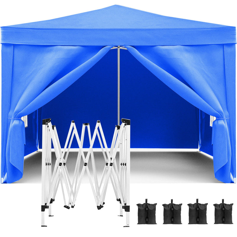 10'X10' Folding Canopy With 4 Removable Sidewalls Outdoor Event Shelter UPF 50+ Gazebo Portable Tents For Parties Beach Camping Wedding Ez Pop Up Canopy 4 Pieces Weight Bag + Carry Bag