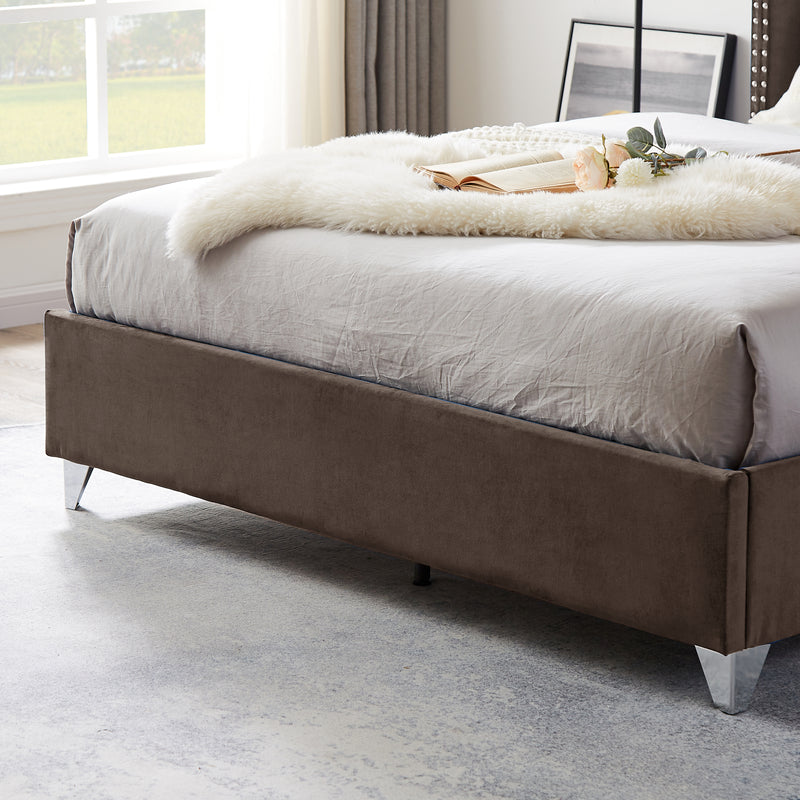 B100S King bed, Button designed Headboard,strong wooden slats + metal legs with Electroplate