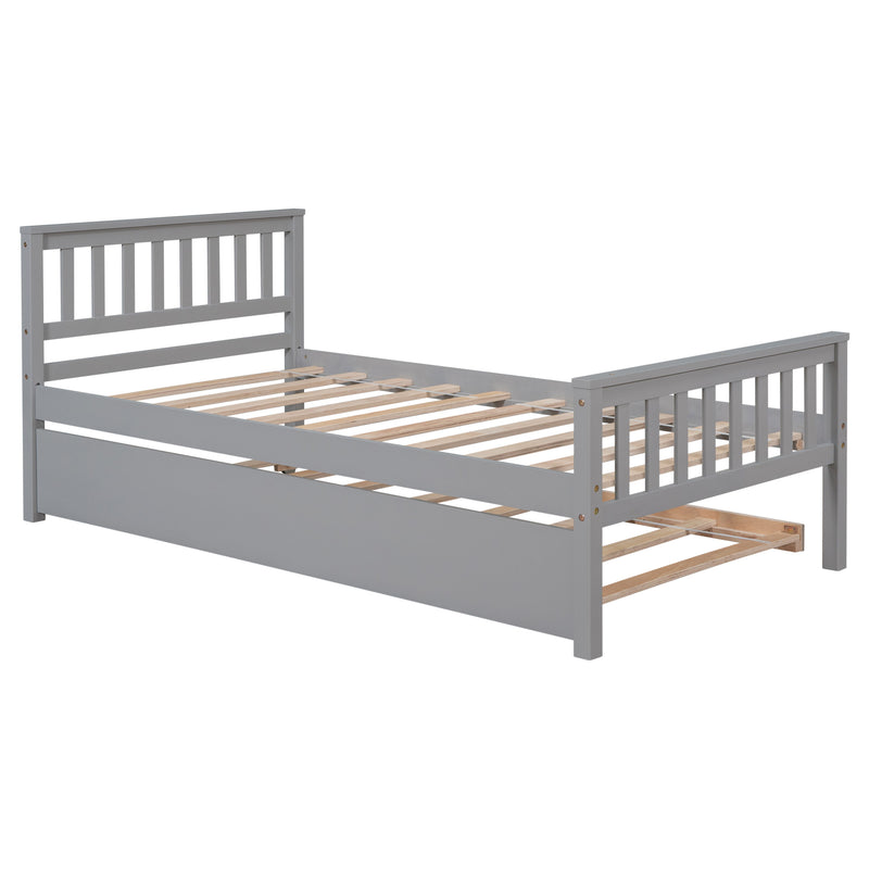 Twin Bed With Trundle, Platform Bed Frame With Headboard And Footboard, For Bedroom Small Living Space, No Box Spring Needed