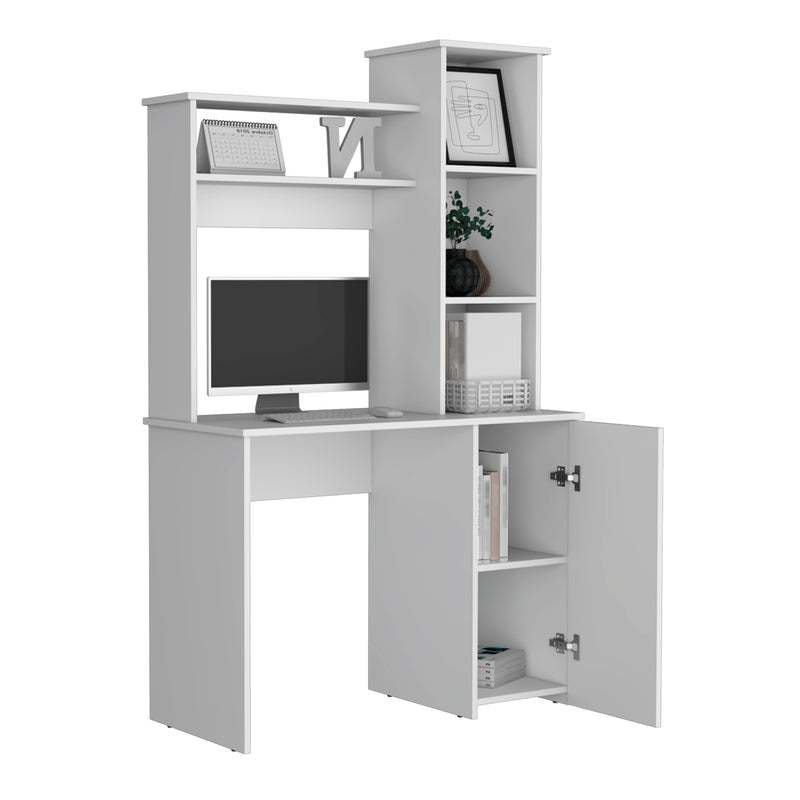 Carson Computer Desk with Hutch, Single Door Cabinet, Expansive Work Surface and 3-Tier Storage Shelves