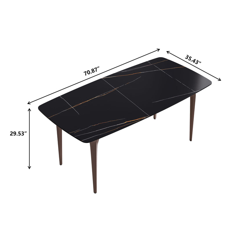 70.87" Modern Artificial Stone Curved Metal Leg Dining Table - Black