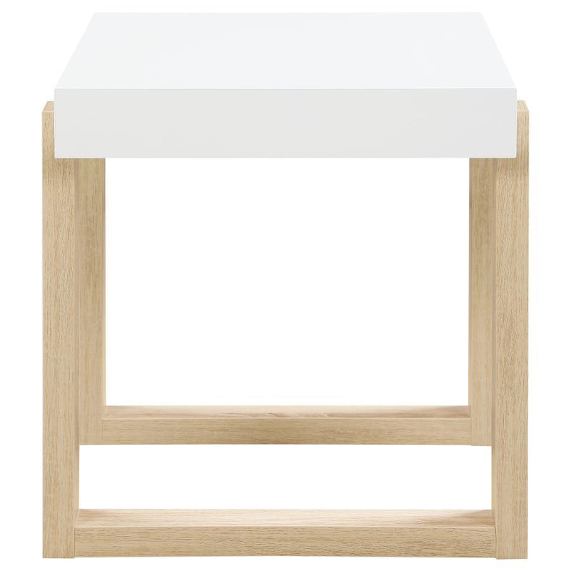 Pala - Rectangular End Table With Sled Base - White High Gloss And Natural