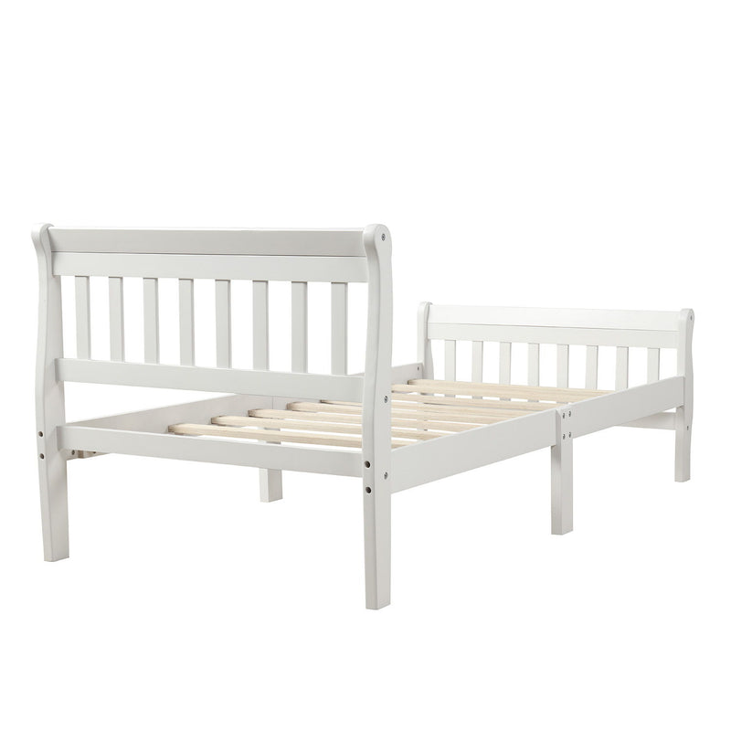 Twin Platform Bed Frame Panel Bed Mattress Foundation Sleigh Bed With Headboard / Footboard / Wood Slat Support - White