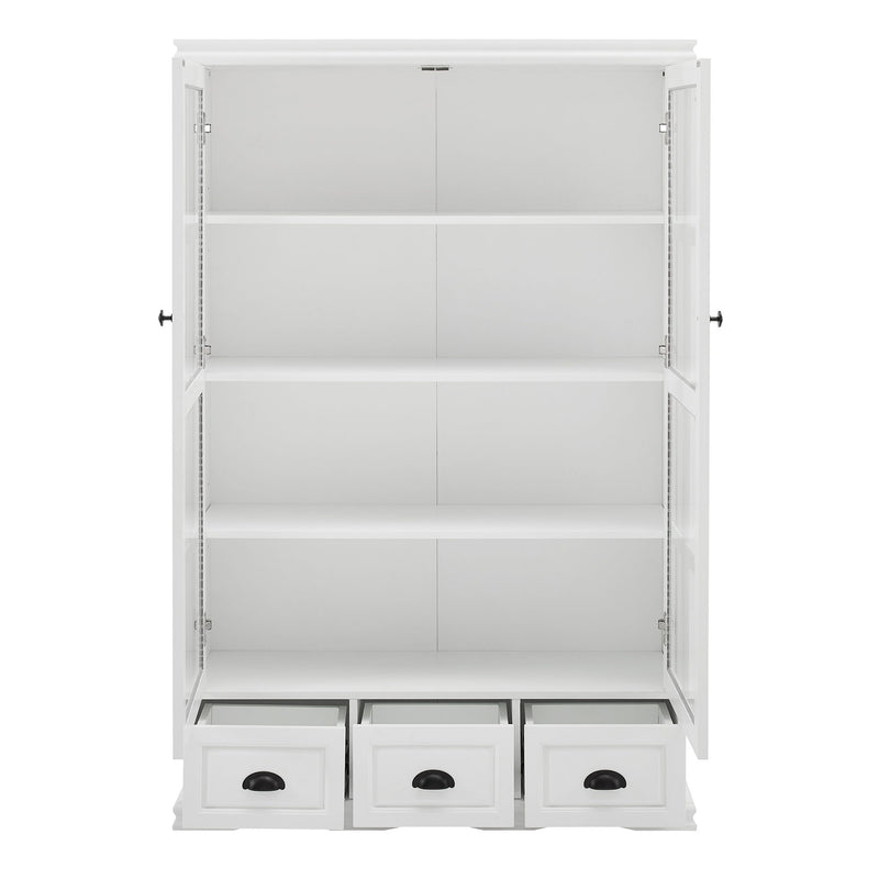 Storage Cabinet With Tempered Glass Doors Curio Cabinet With Adjustable Shelf Display Cabinet With Triple Drawers