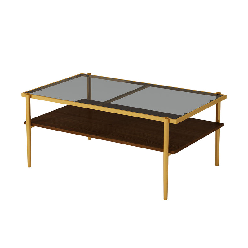 Rectangle Coffee Table With Tempered Glass Top And White Legs, Modern Table For Living Room