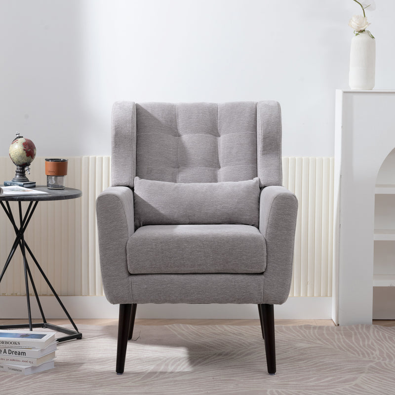 Modern Accent Chair, Chenille Arm Chairs For Living Room, Upholstered Mordern Armchair, Comfy Soft Padded Lounge Chair In Small Space, Bedroom, With Pillow, Solid Wood Leg