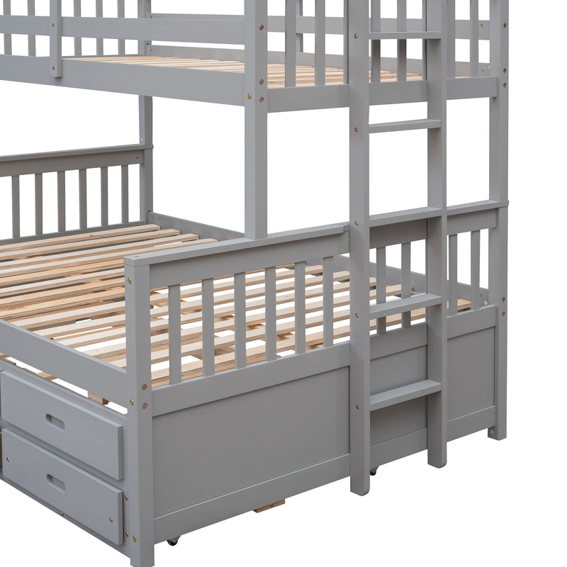 Twin Over Full Bunk Bed With Twin Size Trundle, Separable Bunk Bed With Drawers For Bedroom