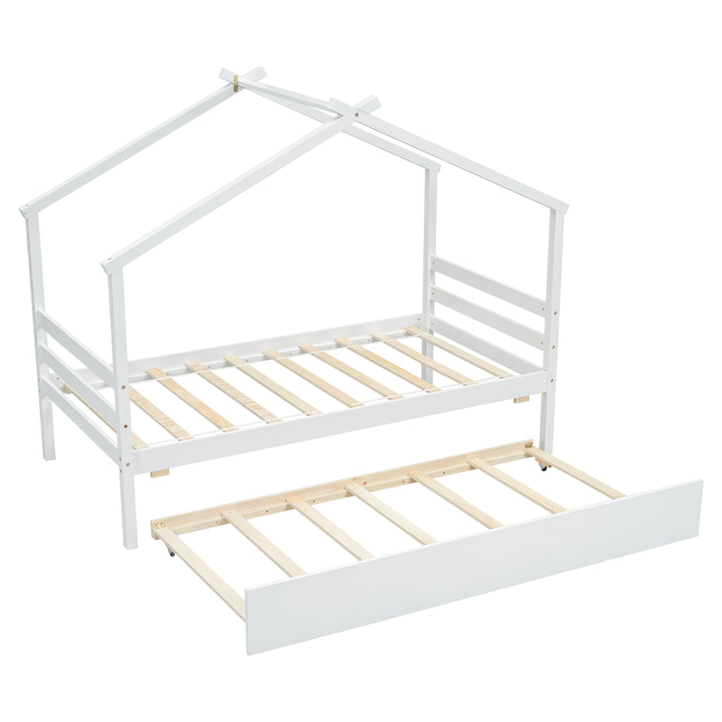 Twin Size  House-shaped Bed with Trundle,White