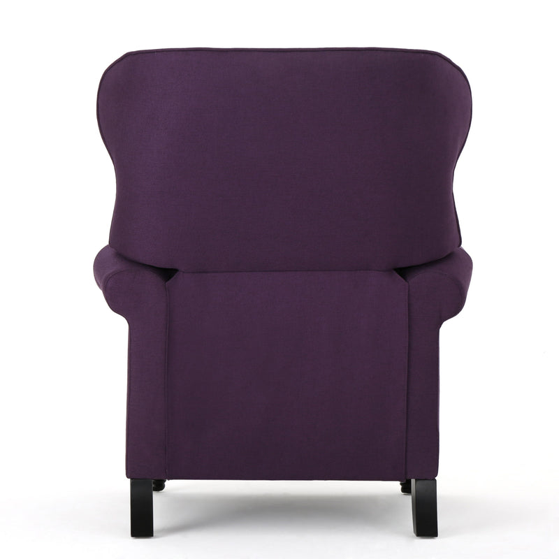 Accented Push Back Recliner Chair With Rolled Arms, Enjoy Cocooning Comfort - Plum