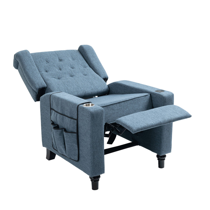 Arm Pushing Recliner Chair, Modern Button Tufted Wingback Push Back Recliner Chair, Living Room Chair Fabric Pushback Manual Single Reclining Sofa Home Theater Seating For Bedroom