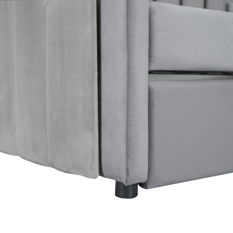 Twin Size Upholstered Daybed with Light and USB Port, Gray