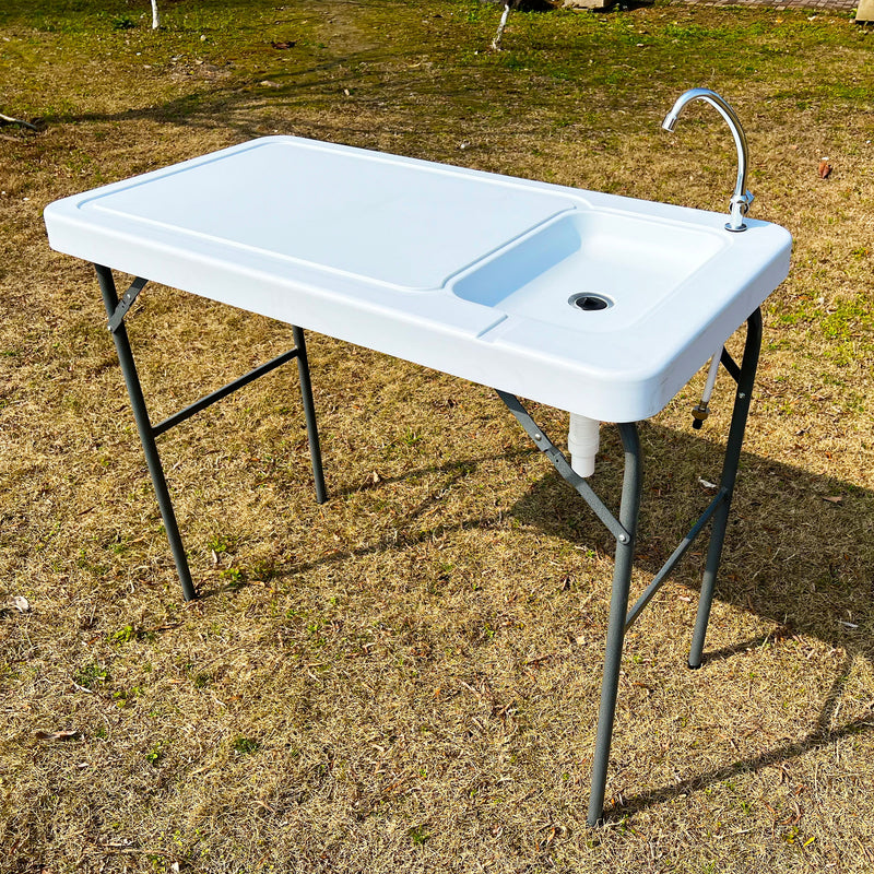 Outdoor Fish And Game Cutting Cleaning Table With Sink And Faucet - Off White