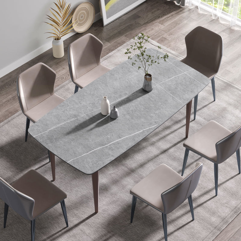 70.87" Modern Artificial Stone Gray Curved Metal Leg Dining Table, Can Accommodate 6-8 People - Gray