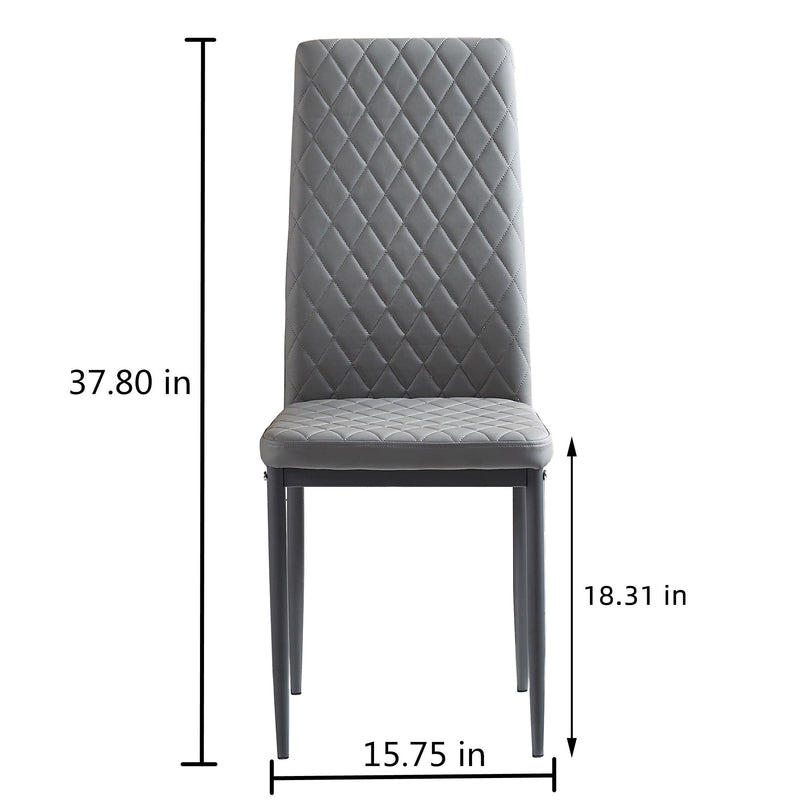 Modern Minimalist Dining Chairs, Fireproof Leather Sprayed, Metal Pipe Diamond Grid Pattern