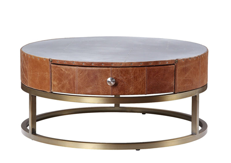 Tamas - Coffee Table - Aluminum & Cocoa Top Grain Leather - 13"