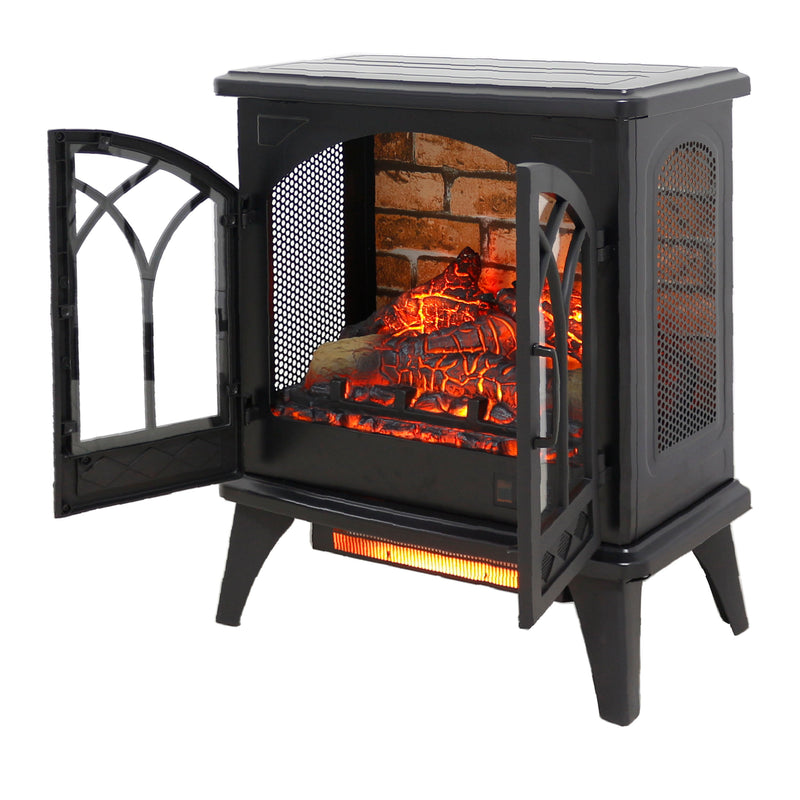 3D Flame Electric Infrared Quartz Fireplace Stove With Remote Control - Antique Black