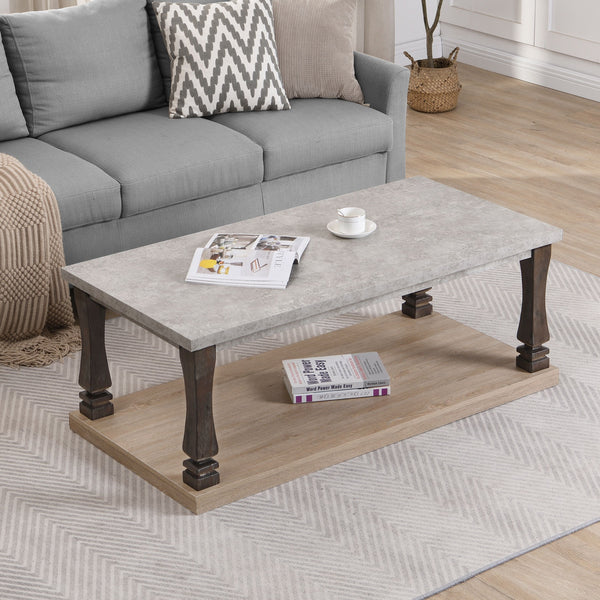 Rectangle Mid-Century Coffee Table With 2-Tier Storage Shelf For Living Room - Gray