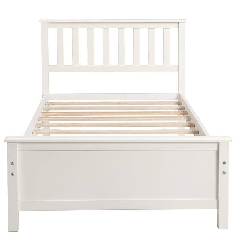 Twin Size Platform Bed With Headboard, Footboard And Wood Slat Support - White