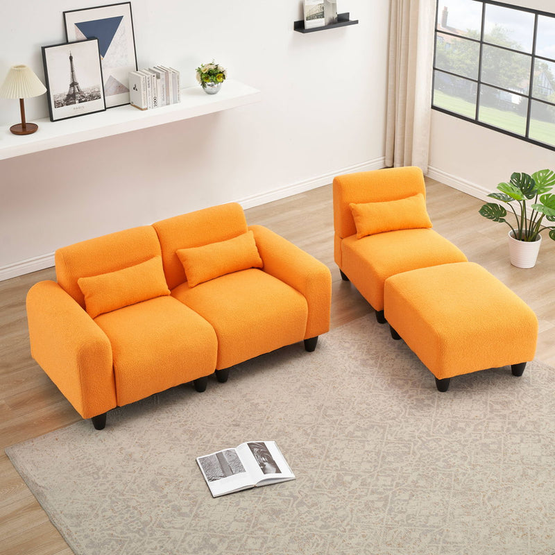 Teddy Fleece Creative Sofa Can Be Assembled Into A Two-Seater Sofa Plus A Single Couch With Three Waist Pillows To Perfectly Stretch Your Waist For Small Apartment Bedroom Spaces