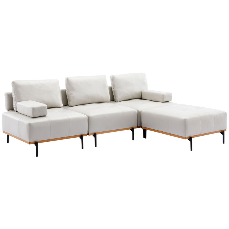 L-Shape Sectional Sofa 3 Seater Couches With A Removable Ottoman, Comfortable For Living Room