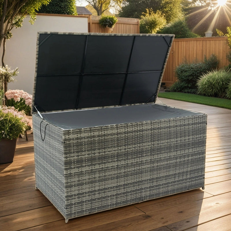 Outdoor Storage Box, Wicker Patio Deck Boxes With Lid, Outdoor Cushion Storage For Kids Toys, Pillows, Towel, Wicker