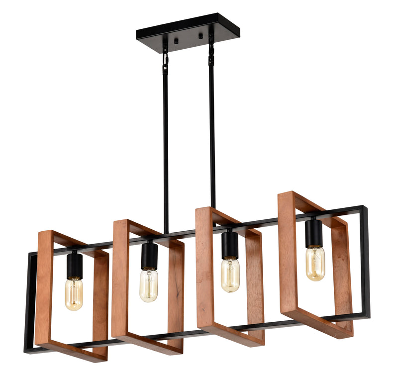 4 Light Kitchen Island Lights Pendant Light Farmhouse Dining Room Light Fixture, Rectangular Chandelier, 36" Hanging Lighting For Living Room, Conference Room, Home Office - Matte Black