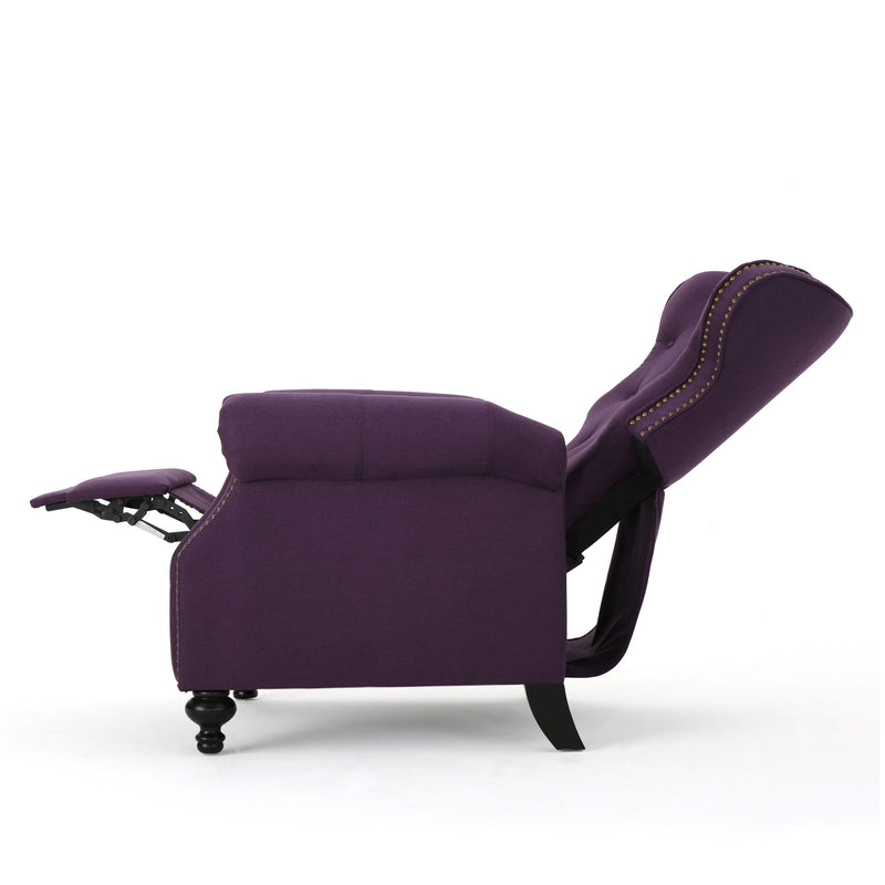 Accented Push Back Recliner Chair With Rolled Arms, Enjoy Cocooning Comfort - Plum