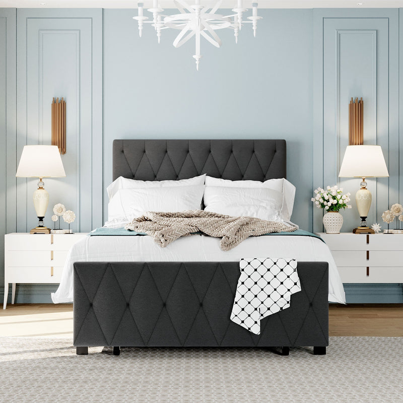 Twin Size Storage Bed Metal Platform Bed with a Big Drawer - Gray