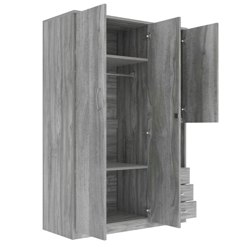 2 Doors Wooden Wardrobe Storage For Bedroom, With Shelves And 3 Drawers