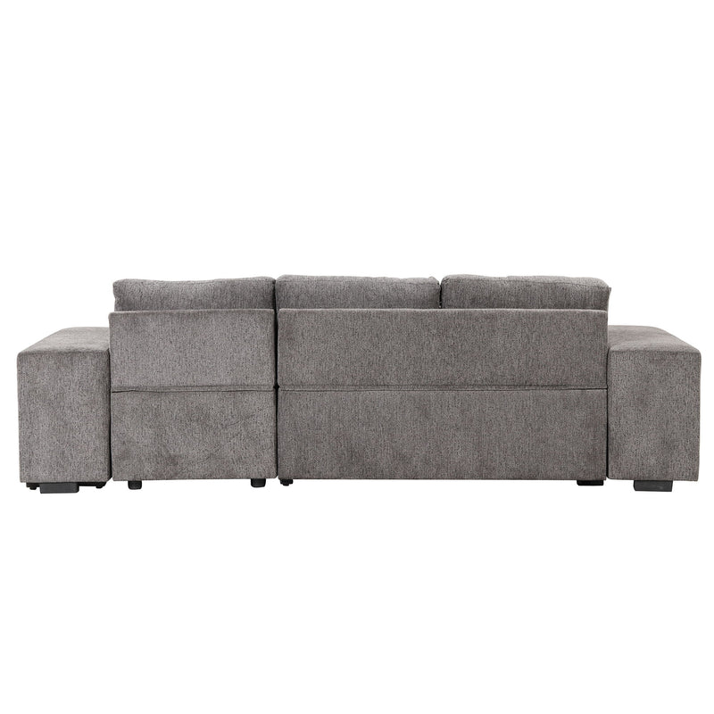 Modern L-Shape 3 Seat Reversible Sectional Couch, Pull Out Sleeper Sofa With Storage Chaise And 2 Stools For Living Room Furniture Set