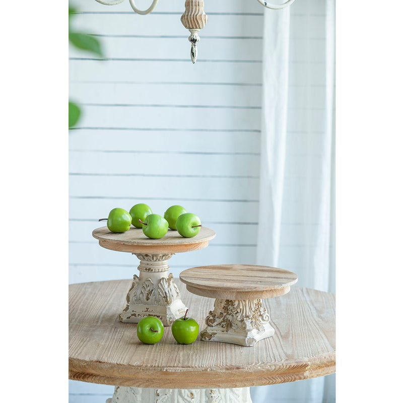 Cake Stand, Wood Cake Plate With Magnesium Base - Cream / Brown