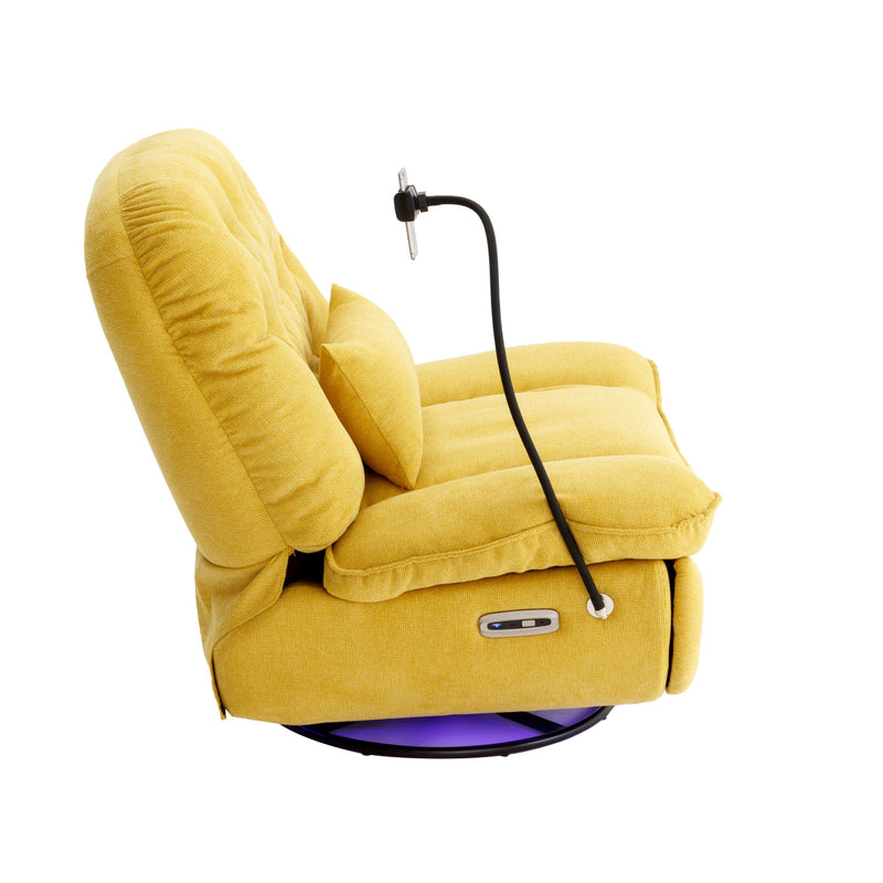 270° Swivel Power Recliner With Voice Control - Bluetooth Music Player, USB Ports, Atmosphere Lamp, Hidden Arm Storage And Mobile Phone Holder For Living Room, Bedroom, Apartment