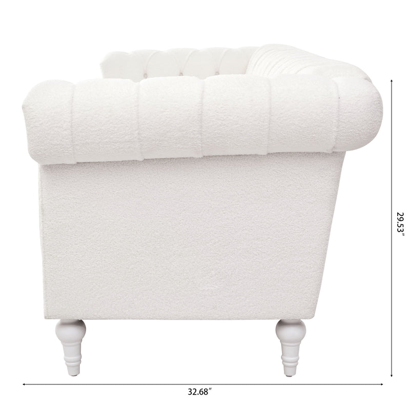 Traditional Square Arm Removable Cushion 3 Seater Sofa - White