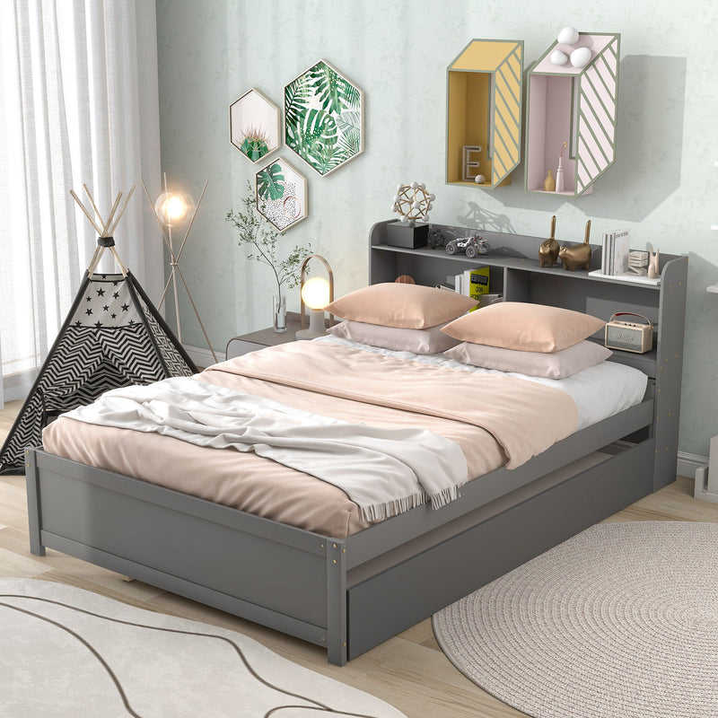 Full Bed With Trundle, Bookcase - Gray