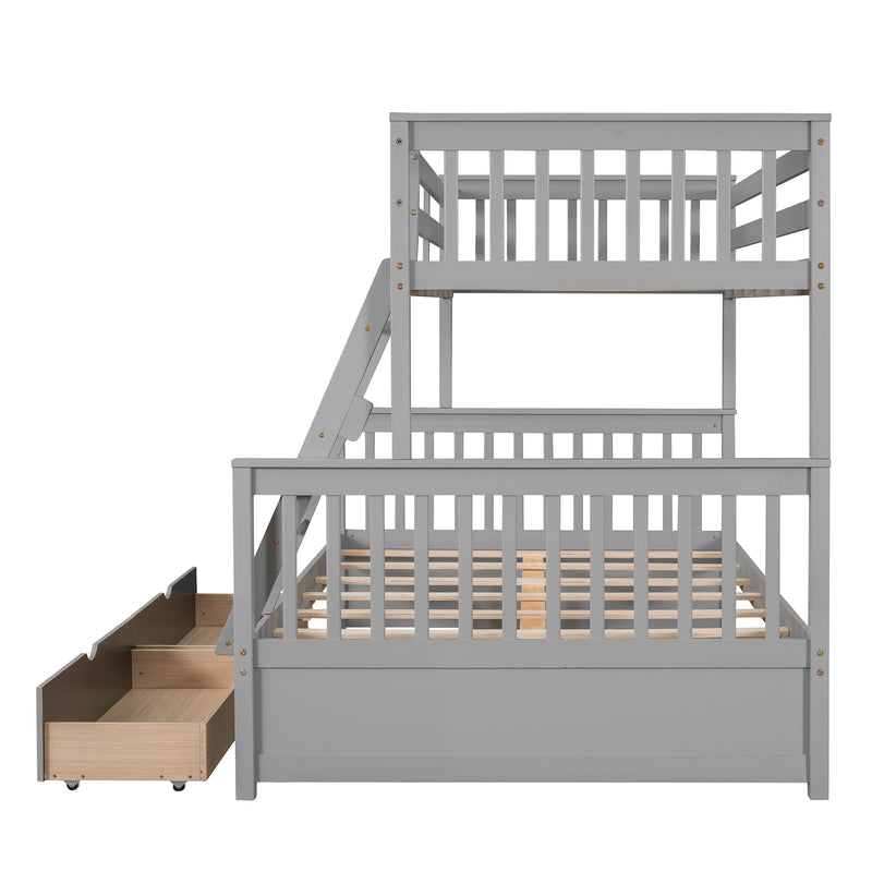 Twin-Over-Full Bunk Bed with Ladders and Two Storage Drawers(Gray){old sku:LT000165AAE}