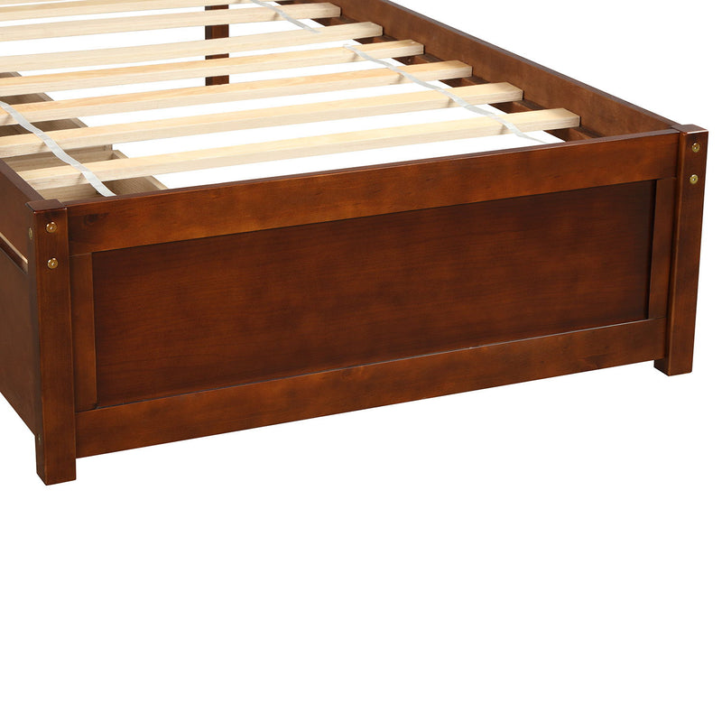 Twin Platform Storage Bed Wood Bed Frame With Two Drawers And Headboard Walnut