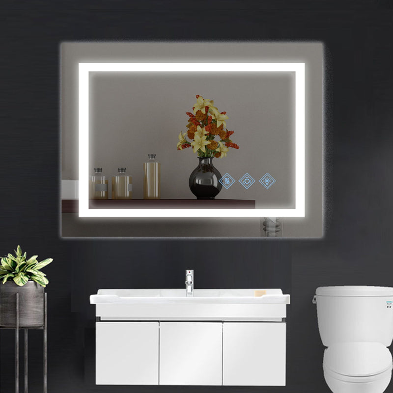 32X24" 3000-6000K LED Bathroom Mirror With Lights, Anti-Fog Dimmable Lighted Wall Mounted Vanity Mirror Master Bath Modern Makeup (Only Mirrors, Not Cabinets) Horizontal & Vertical - Glossy Brushed Silver