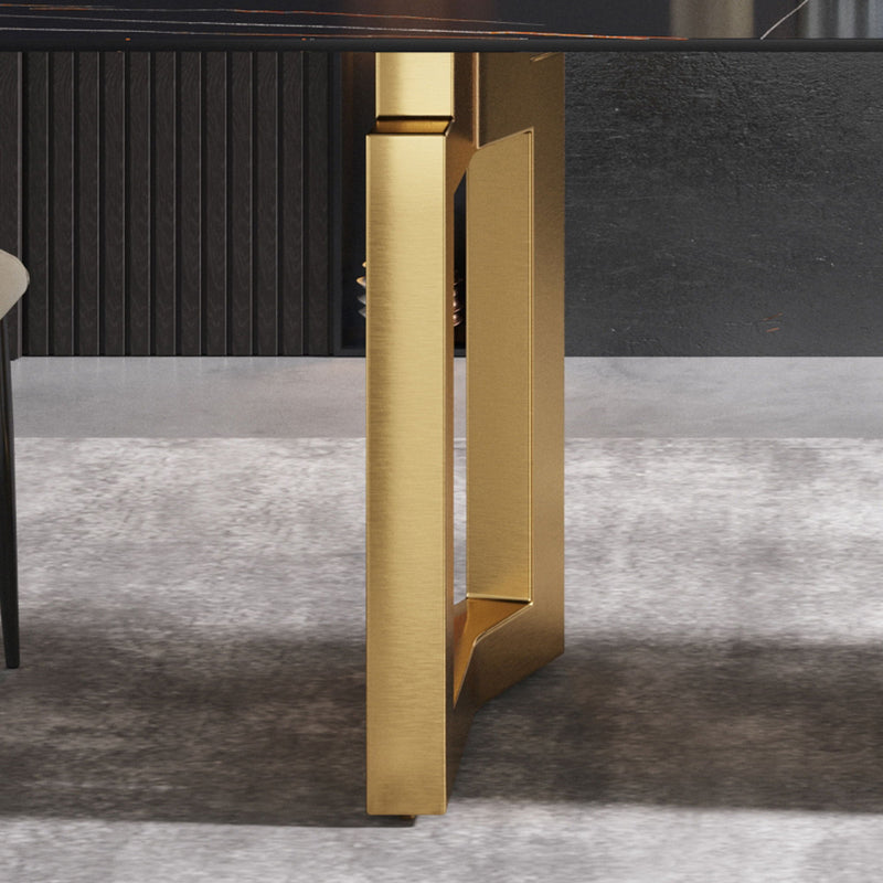 70.87" Modern Artificial Stone Black Straight Edge Golden Metal Leg Dining Table, Can Accommodate 6-8 People - Black / Gold