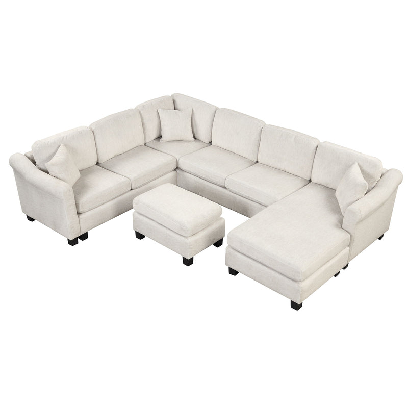 4 Pieces Sectional Sofa With Ottoman With Right Side Chaise