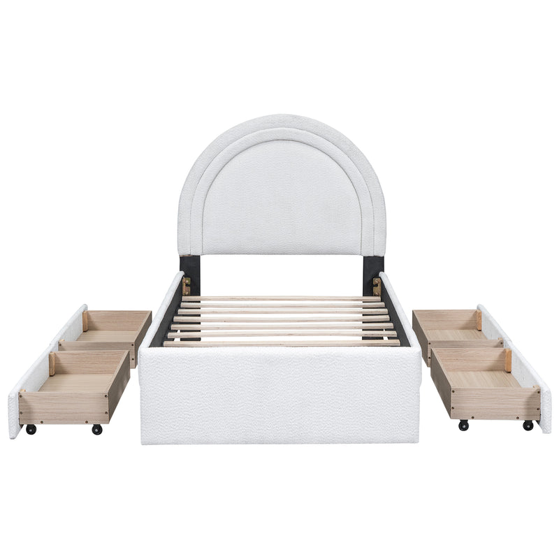 Teddy Upholstered Platform Bed With Four drawers, Twin, White