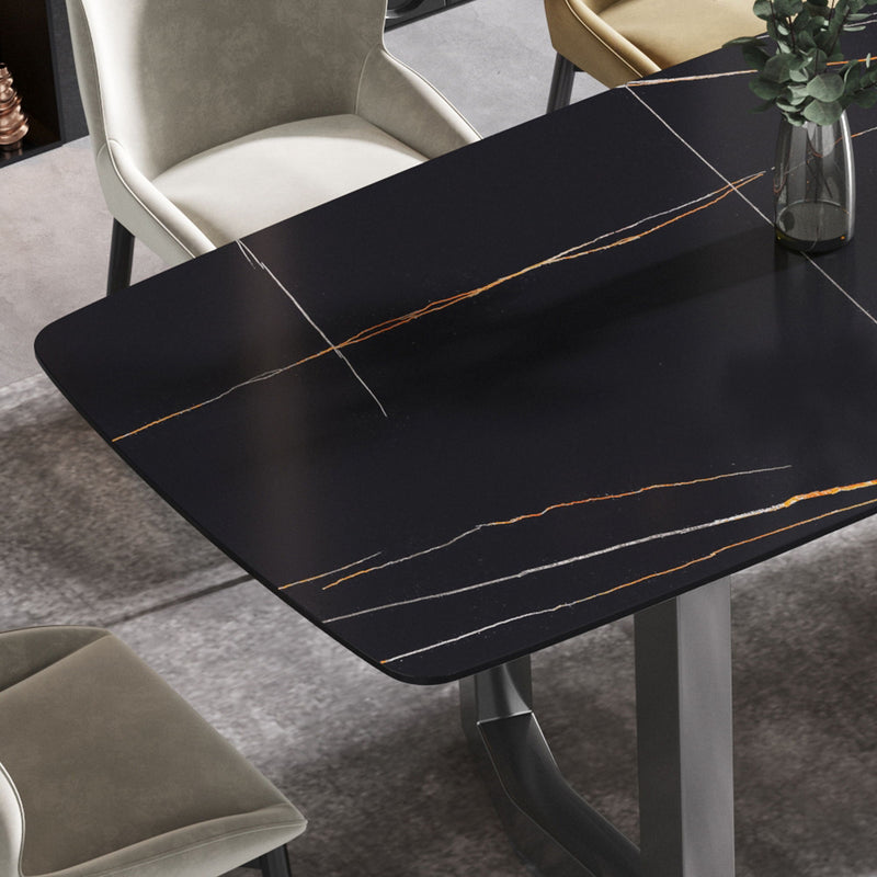 Modern Artificial Stone Dining Table, Can Accommodate 6-8 People - Black