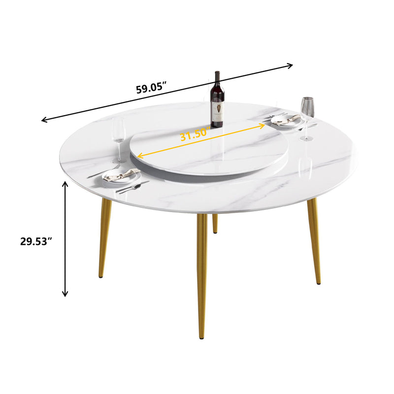 Modern Artificial Stone Round Dining Table, Can Accommodate 6 People Artificial Stone Turntable - White