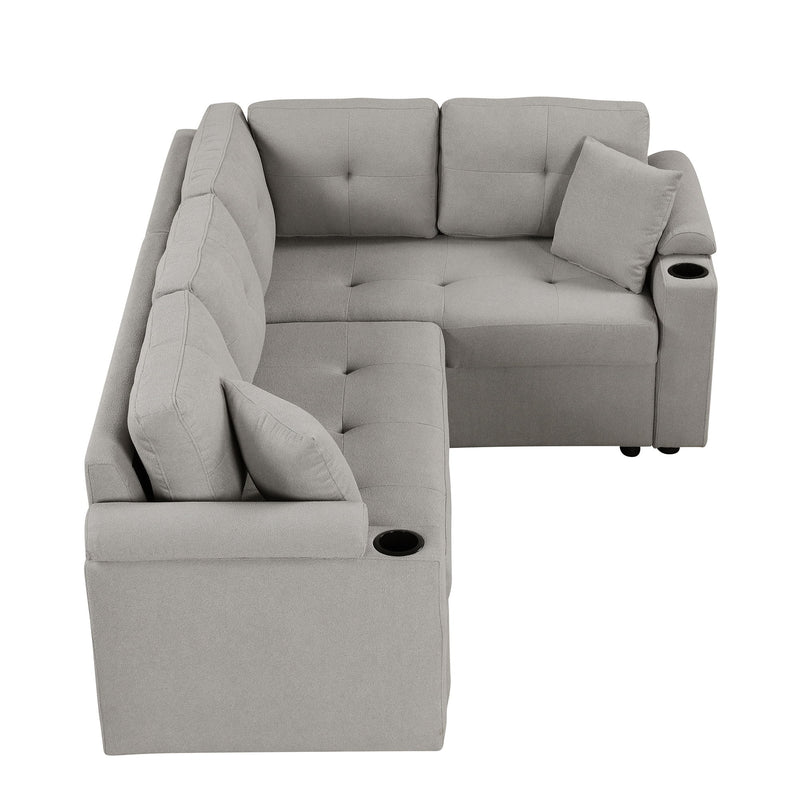 L-Shape Sofa Bed Pull-Out Sleeper Sofa With Wheels, USB Ports, Power Sockets For Living Room